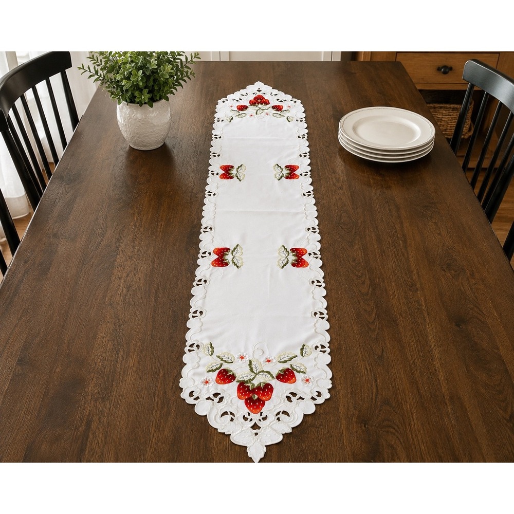 Unbranded Strawberry Table Runner Home 68x13 White Excellent Embroidered Lace